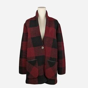 Soft Surroundings Red Plaid Wool Blend Pea Coat – Medium